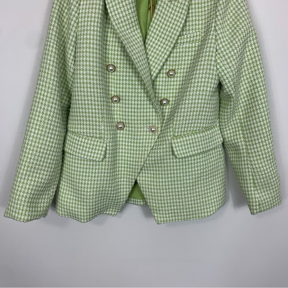 NWT House of Harlow 1960 Green White Tweed Double Breasted Blazer Size Medium - Picture 4 of 13
